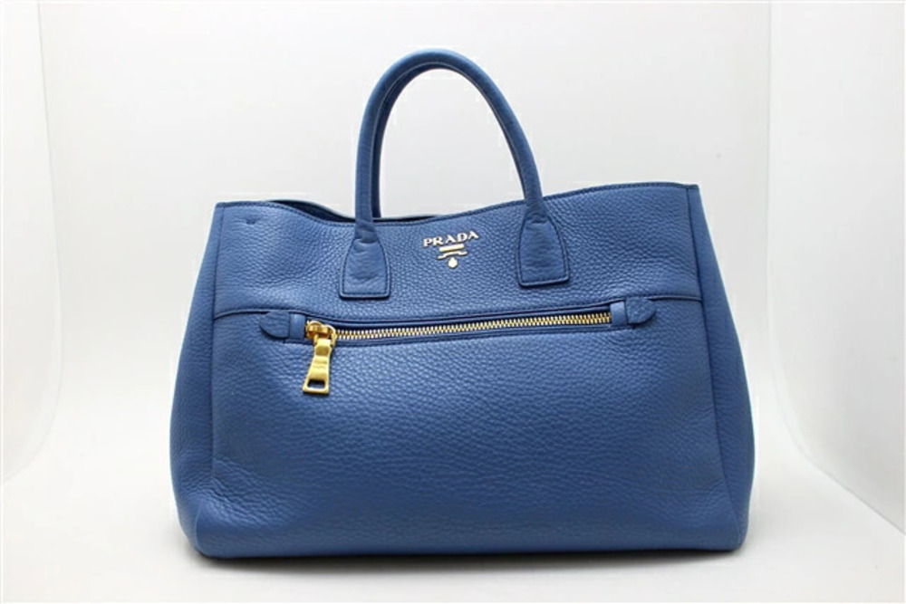 Prada Bag Shoulder Embossed Leather Blue
